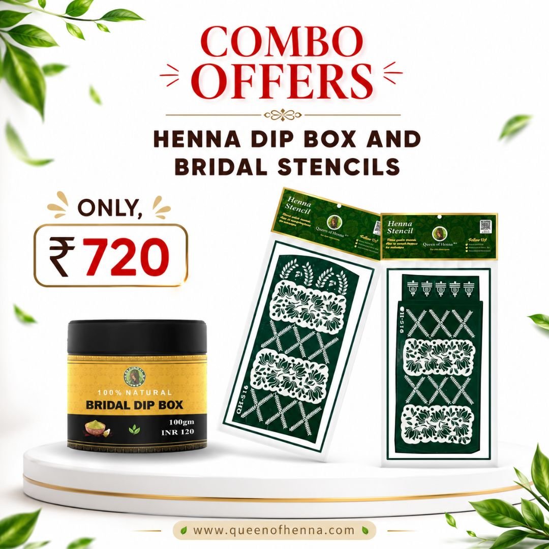 Bridal Henna Stencil (QH516) with Dip Box (100 gm) - combo product - img4- queen of henna