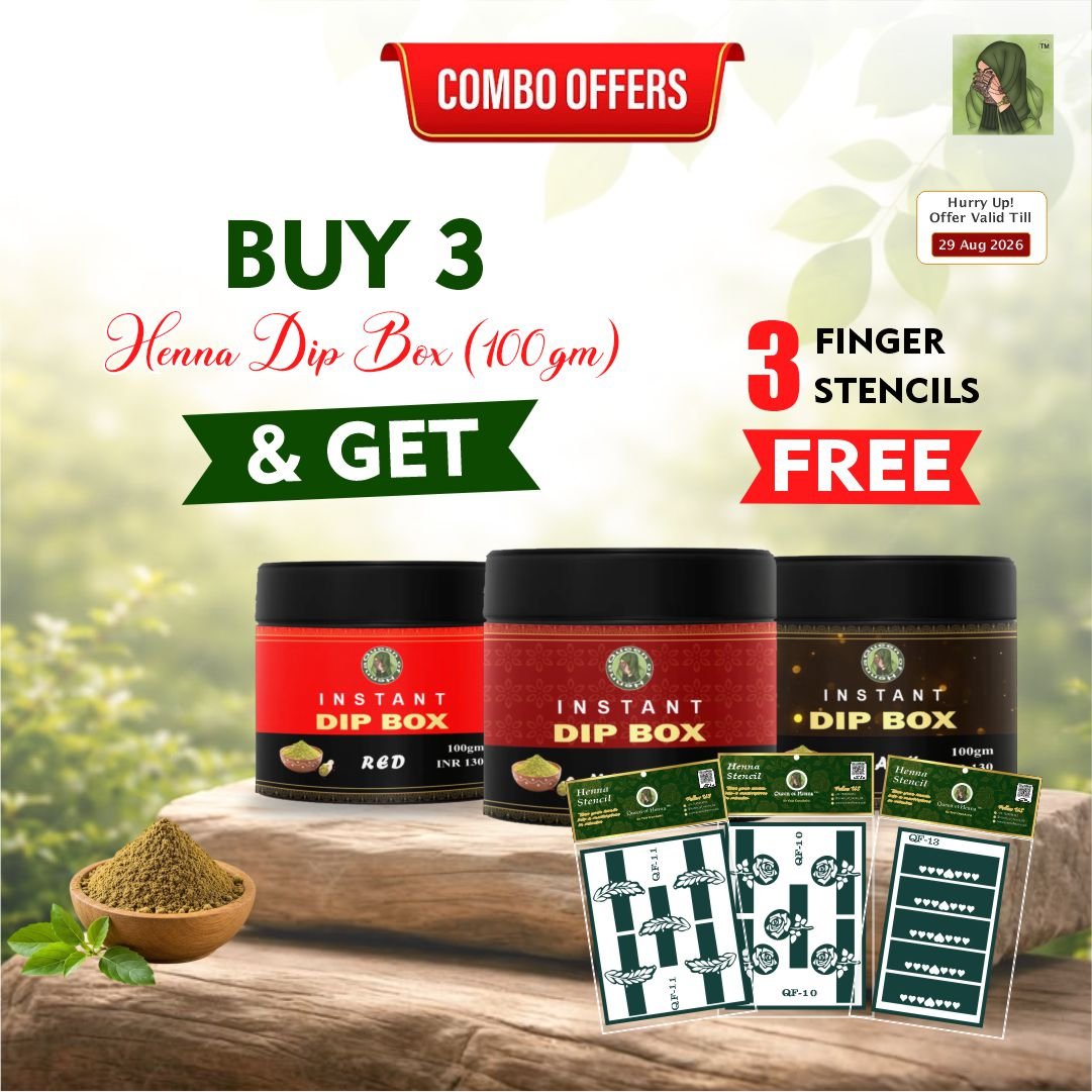 Buy 3 Henna dip box (100 gm) and get 3 henna finger stencils free- img2- queen of henna